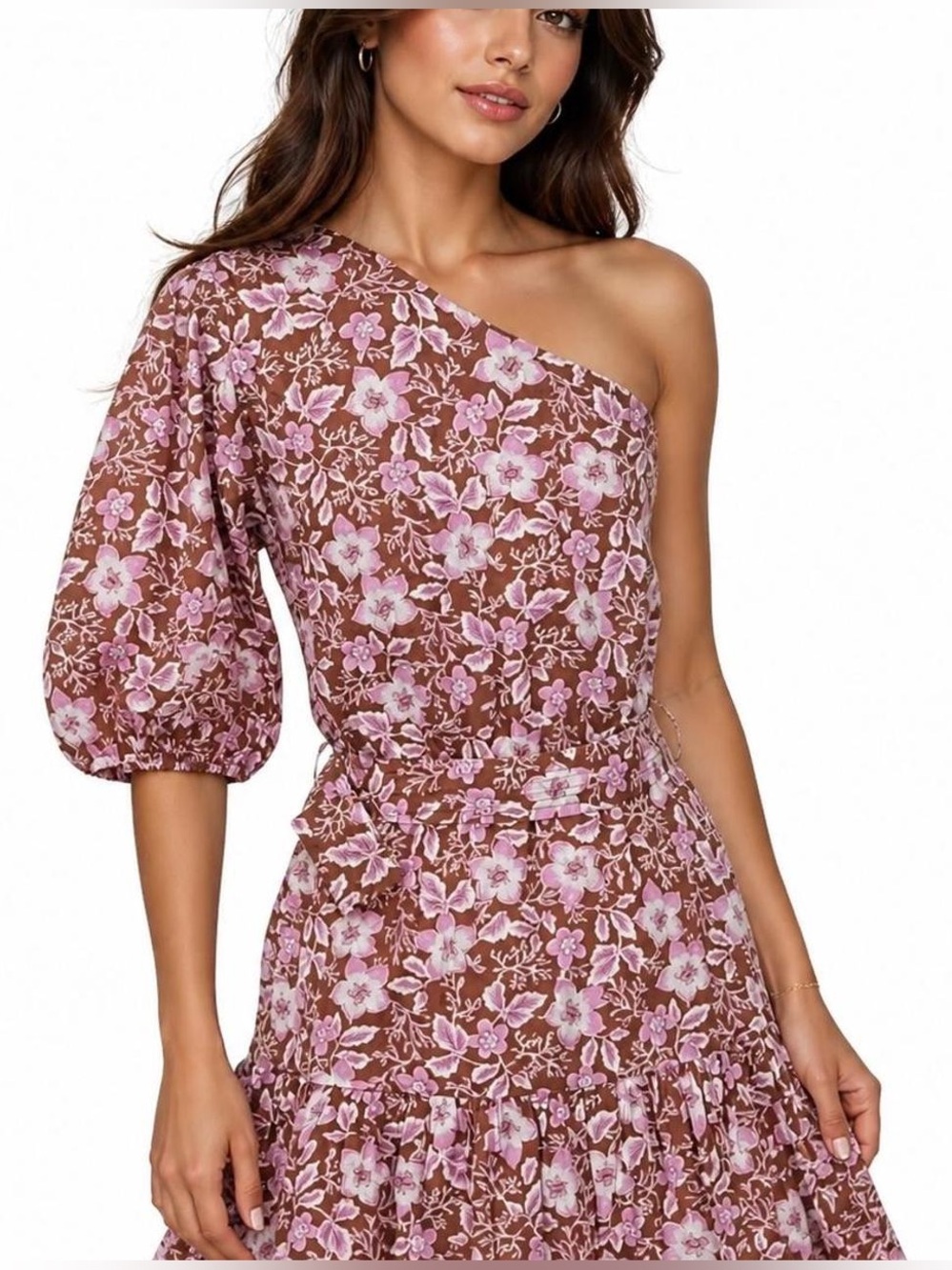 Jason Wu One Shoulder Belted Floral Mini Cotton Dress Size M